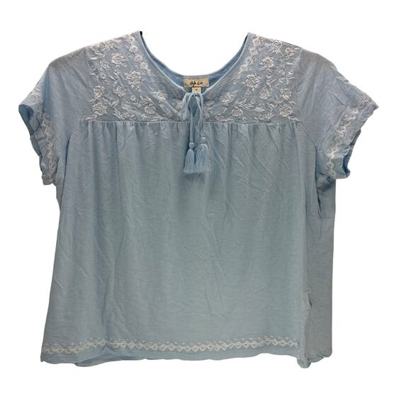 Style & Co Cotton Blend Blue White Floral Short Sleeve Pull-On Shirt Women 2X - Picture 1 of 5